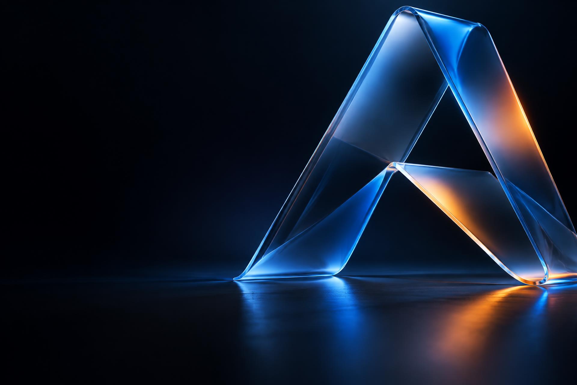 Refractive glass form shaped like the letter A